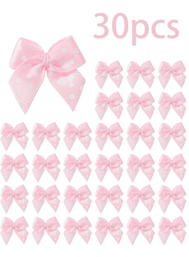 30 قطعة من أشرطة صغيرة من شريط ساتان 1 بوصة، أقواس صغيرة وردية منقطة للحرف اليدوية، خياطة يدوية الصنع، صناديق تغليف هدايا حفلة عيد الميلاد في حفلة عيد الميلاد، زينة ألبوم القصاصات - Image 1